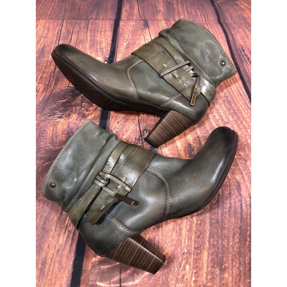 Pikolinos Womens 40 /US 9 - 9.5 Green Leather Heeled Side Zip Booties Boots  (t7 - Picture 5 of 10